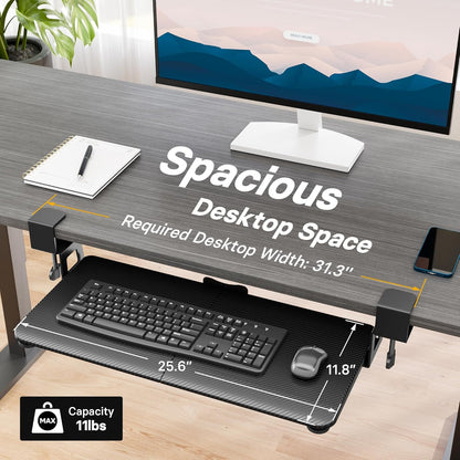 BONTEC KMT01 Under Desk Keyboard Tray, Pull-Out Keyboard & Mouse Platform with C-Clamp, 25.6 x 11.8 in Space-Saving Ergonomic Slide-Out Drawer, White