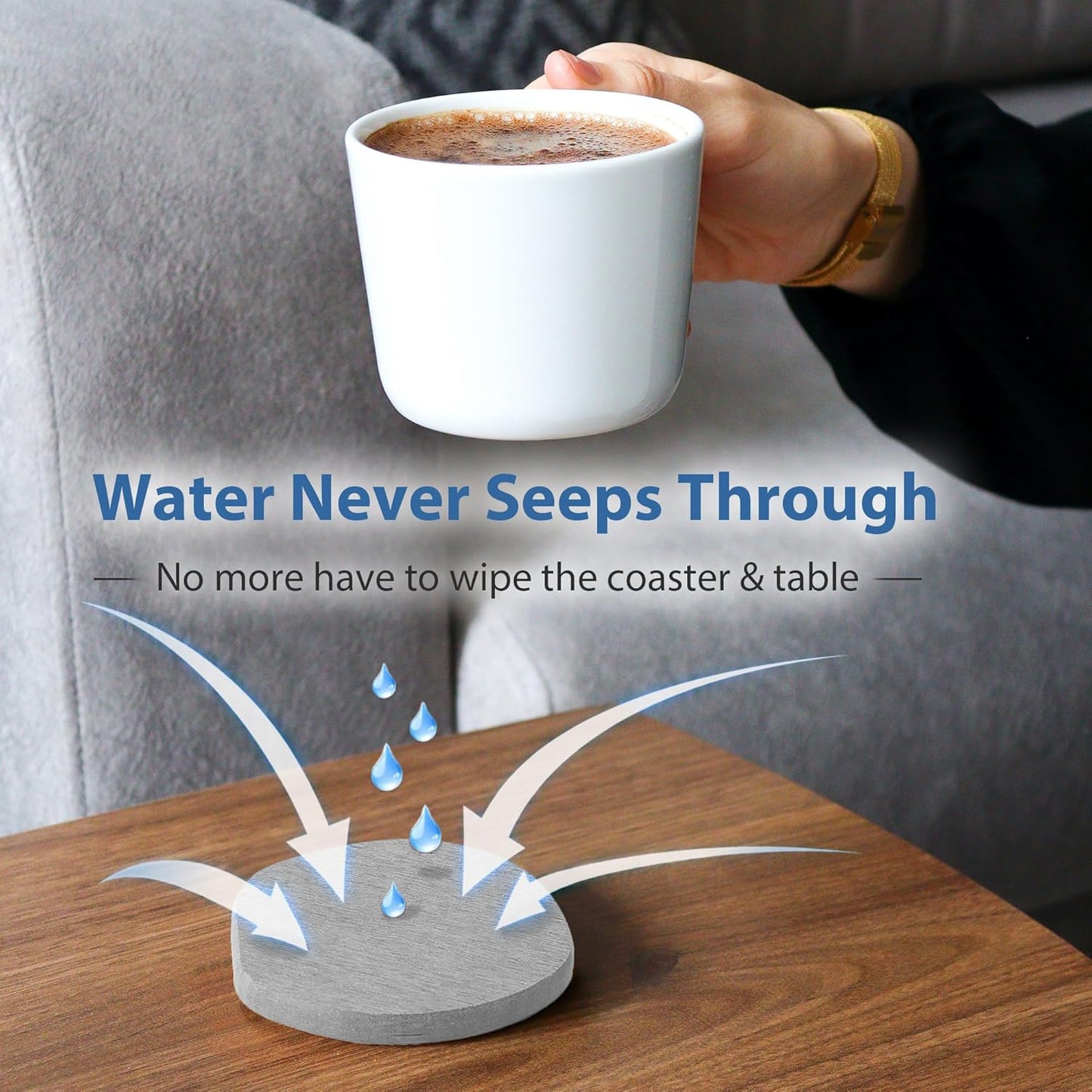 Diatomaceous Earth Coasters Set of 2 for Drinks, Moisture Water Absorbent Stone Coasters for Table Desk at Work, Water Absorbing Instant Drying Diatomite, Modern White