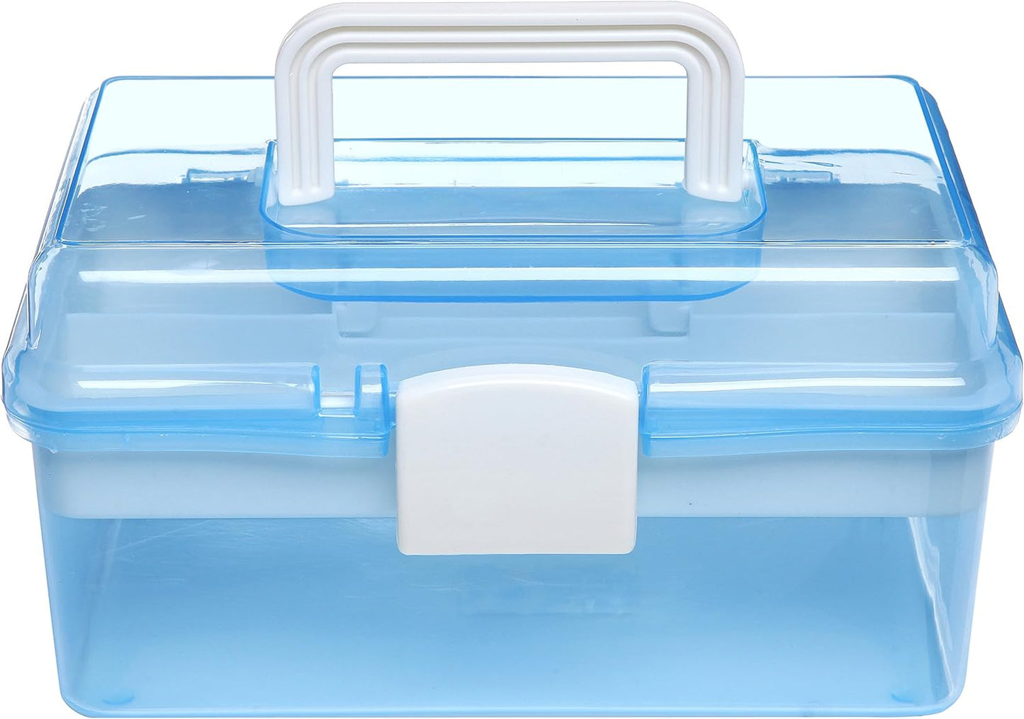 MyGift 10 Inch Plastic Storage Box with Removable Tray, Blue Craft Organizer and Art Storage Box, Multipurpose Storage Container for Tools, Playdoh, Bead, Sewing, Medicine, Tackle, Art Supply