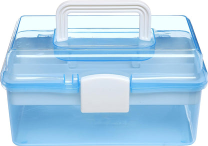 MyGift 10 Inch Plastic Storage Box with Removable Tray, Blue Craft Organizer and Art Storage Box, Multipurpose Storage Container for Tools, Playdoh, Bead, Sewing, Medicine, Tackle, Art Supply