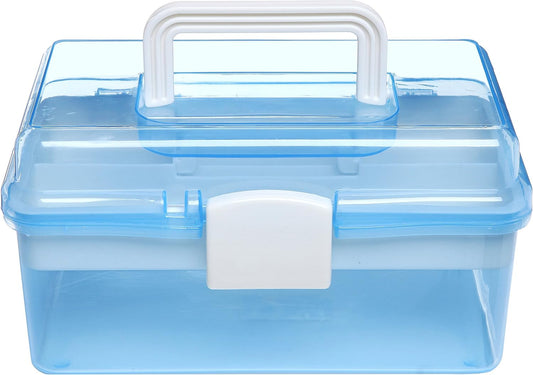 MyGift 10 Inch Plastic Storage Box with Removable Tray, Blue Craft Organizer and Art Storage Box, Multipurpose Storage Container for Tools, Playdoh, Bead, Sewing, Medicine, Tackle, Art Supply
