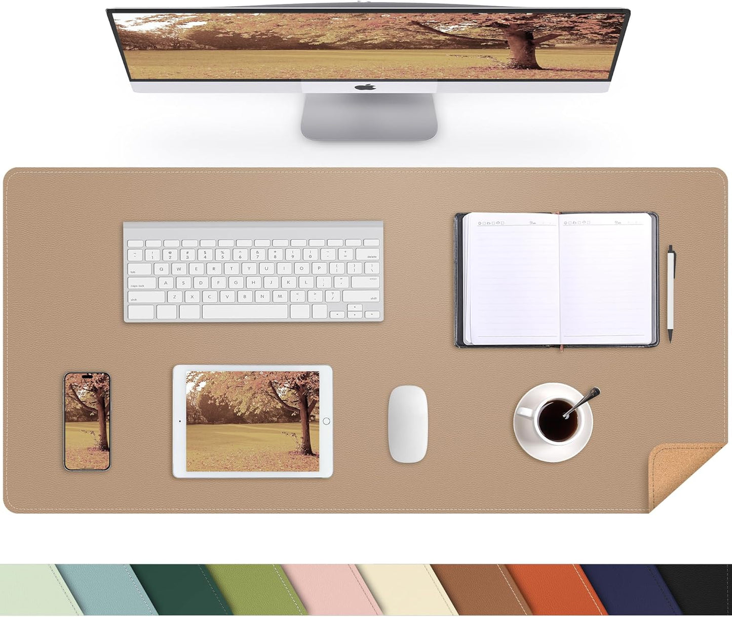 AFIING Large Desk Mat 47" x 17", Dual-Sided Natural Cork & PU Leather Desk Pad, Non-Slip Waterproof Mouse Pad for Office, Home & Gaming, Black