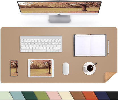 AFIING Large Desk Mat 47" x 17", Dual-Sided Natural Cork & PU Leather Desk Pad, Non-Slip Waterproof Mouse Pad for Office, Home & Gaming, Black