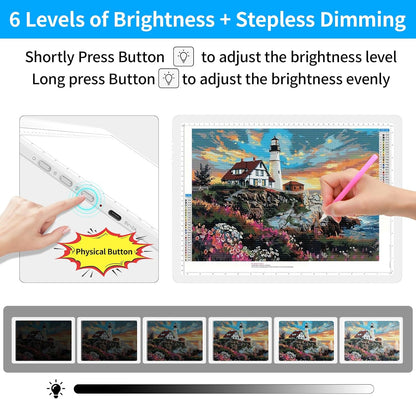 TOHETO Rechargeable A2 Light Pad for Diamond Painting 25.2''x18.4'', Magnetic Diamond Art Light Board, Wireless Lightbox for Tracing and Drawing, Cordless LED Light Table for Sketching, Weeding Vinyl