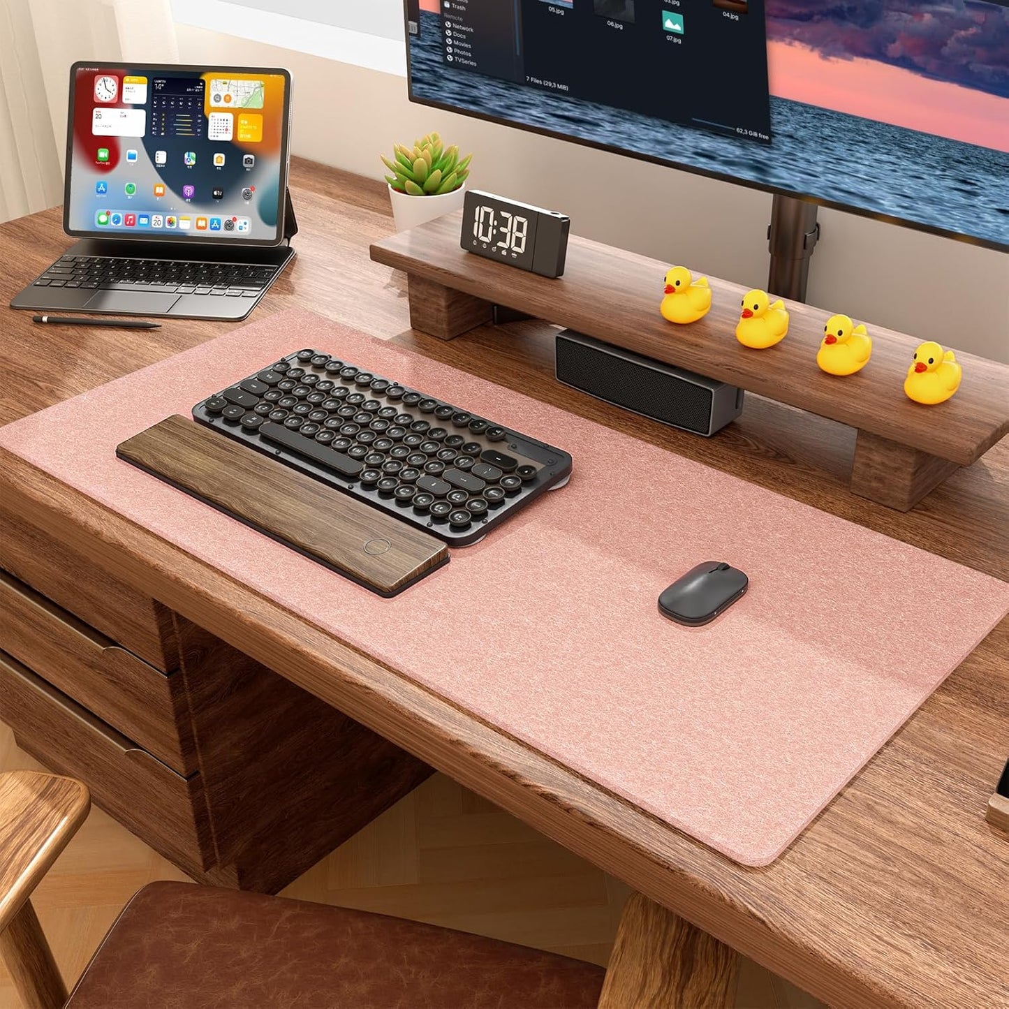 Auhoahsil Felt Desk Mat, Minimalist Large Mouse Pad XXL 35.5 x 15.7 in, Desk Matt for Desktop, Keyboard, Laptop, Computer, Office, Work from Home, Gaming, White