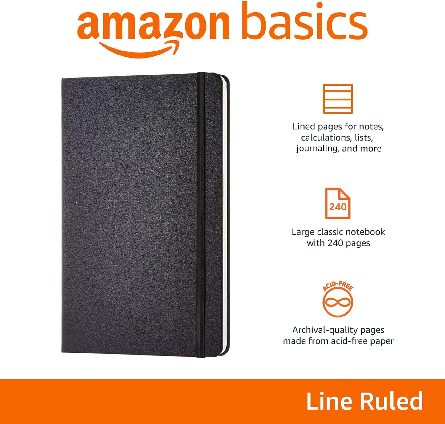 Amazon Basics Classic Grid Notebook for Writing and Note Taking, Hardcover, Graph Ruled, 240 Pages, 5" x 8.25", Black