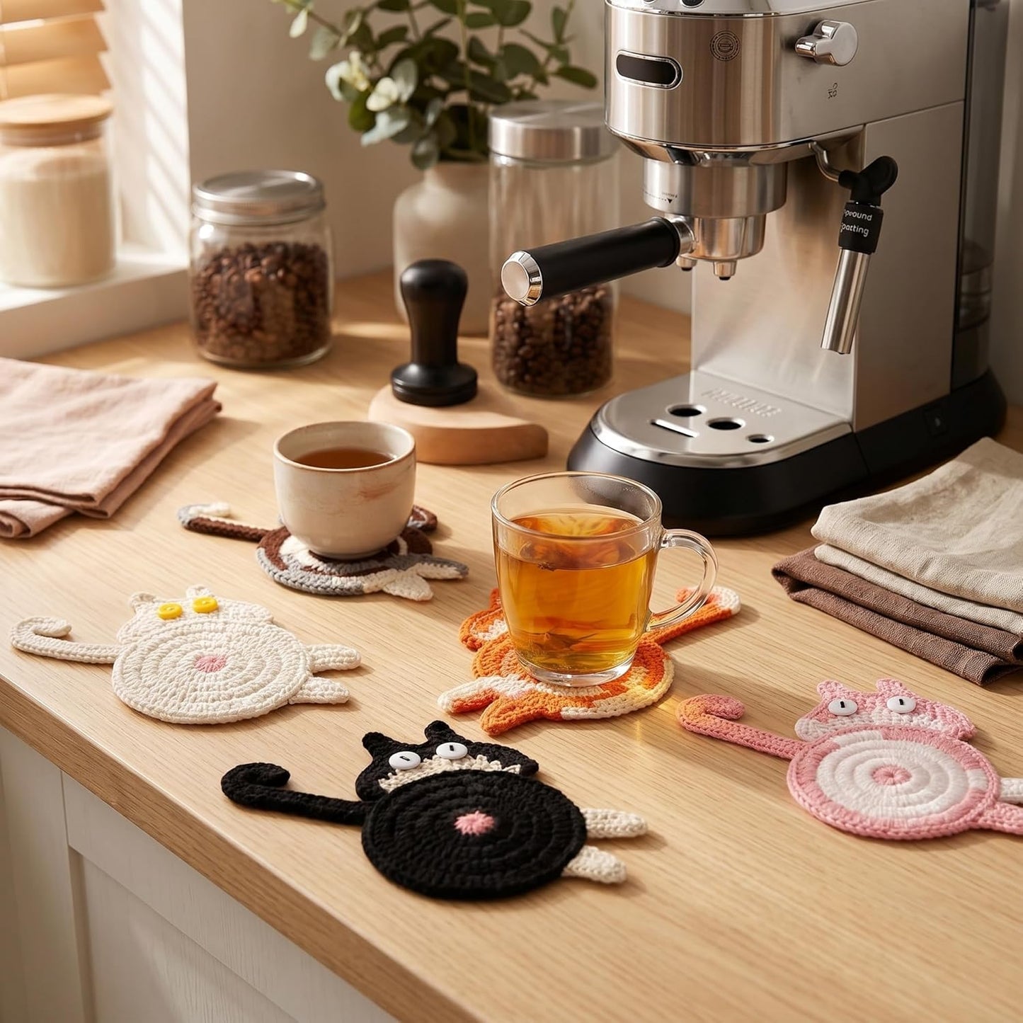 Cat Gifts for Cat Lovers 3PCS Cat Coaster Woven Creative Cute Cat Coaster Insulation Coaster Coffee and Tea Coaster Desktop Gifts
