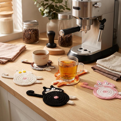 Cat Gifts for Cat Lovers 3PCS Cat Coaster Woven Creative Cute Cat Coaster Insulation Coaster Coffee and Tea Coaster Desktop Gifts