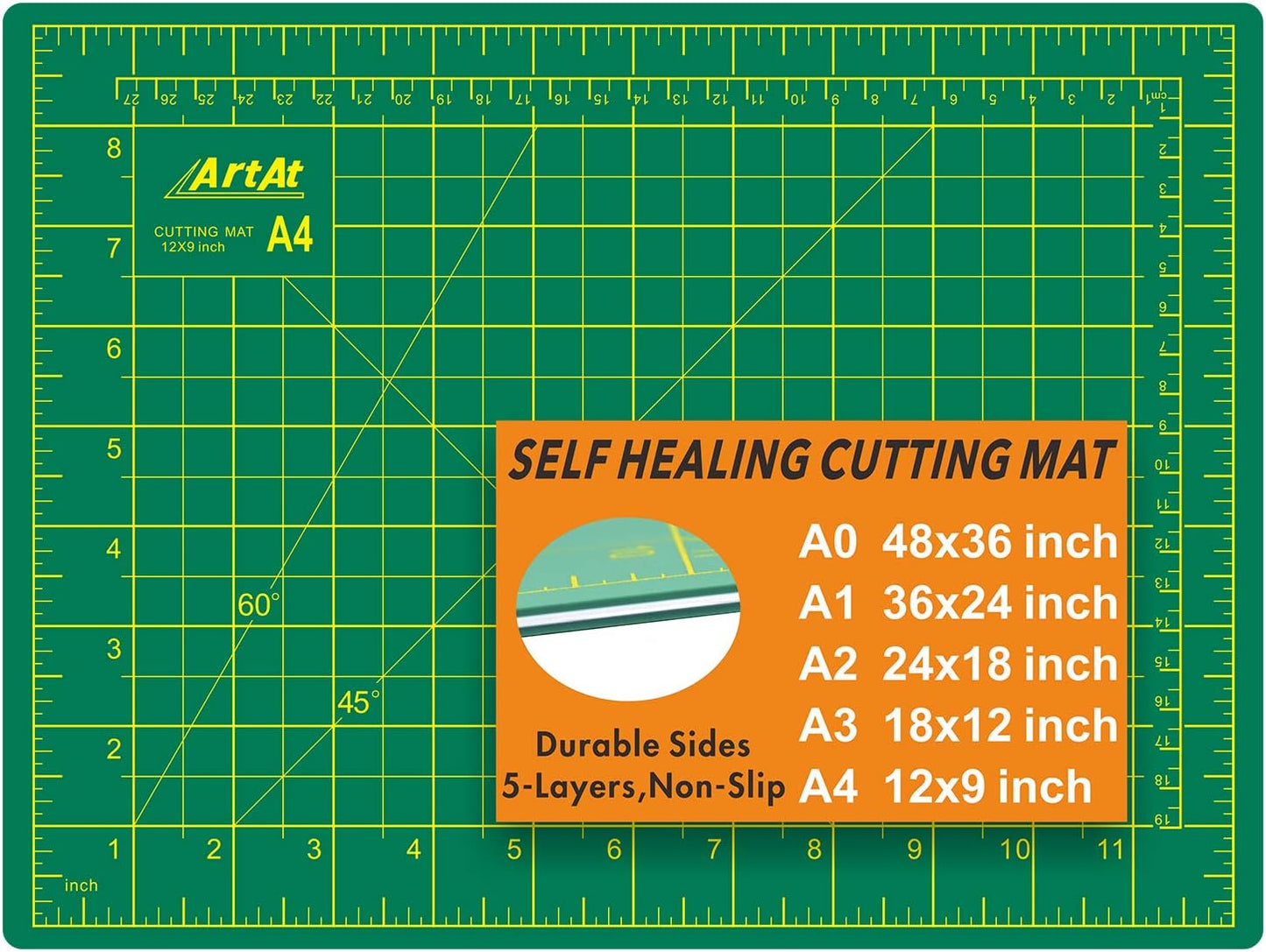 ArtAt Self Healing Cutting Mat: 24 x 36 inch Green Large 5-Ply Double-Sided Durable Non-Slip PVC Cutting Mat for Sewing Quilting Scrapbooking Art & Crafts projects…