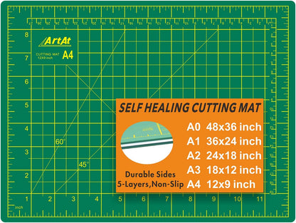 ArtAt Self Healing Cutting Mat: 24 x 36 inch Green Large 5-Ply Double-Sided Durable Non-Slip PVC Cutting Mat for Sewing Quilting Scrapbooking Art & Crafts projects…