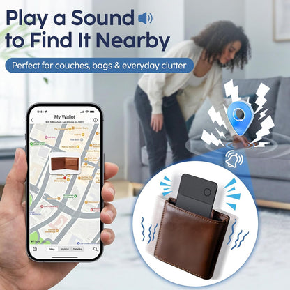 Apple Find My Wallet Tracker Card, Rechargeable Slim Bluetooth Wallet Finder for iPhone, Item Locator for Wallet, Keys, Passport & Luggage, iOS Only, Black