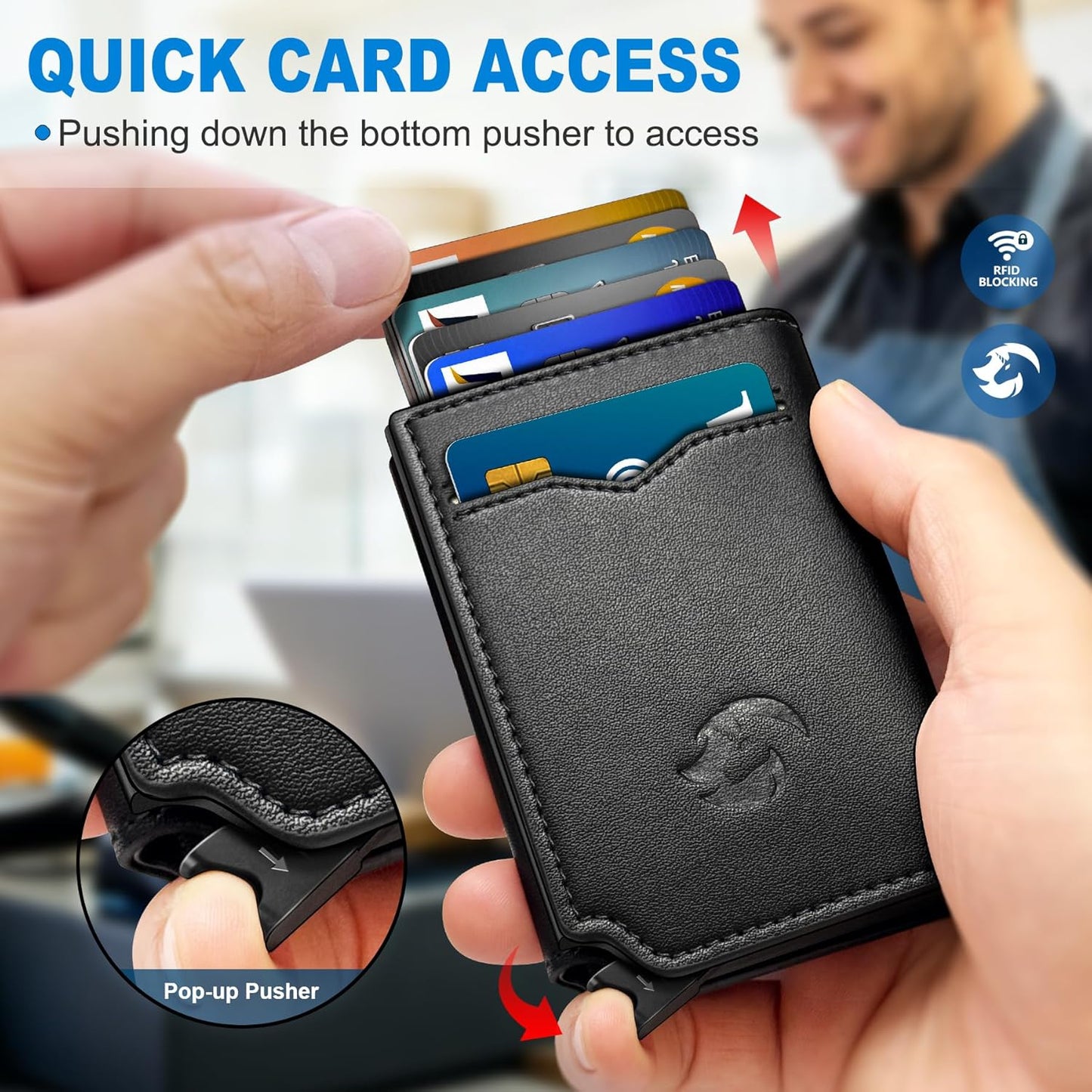 Airtag Wallet for Men,with Cash Pocket 2 ID Window 10+ Cards,Metal Case Smart Slim Pop Up Credit Card Holder Flip with Magnetic Closure RFID Blocking Trifold Leather wallet with Gift Box