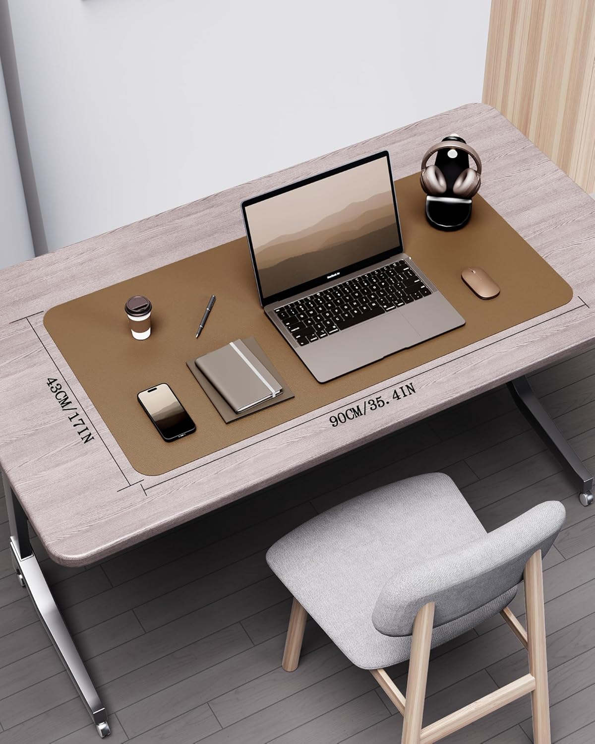 YSAGi Double-Sided Desk Pad, 31.5"x15.7"Leather Desk Mat, Eco Cork Desk Pad Protector,Large Mouse Pad,Waterproof Desk Blotter for Office/Home(Coffee)