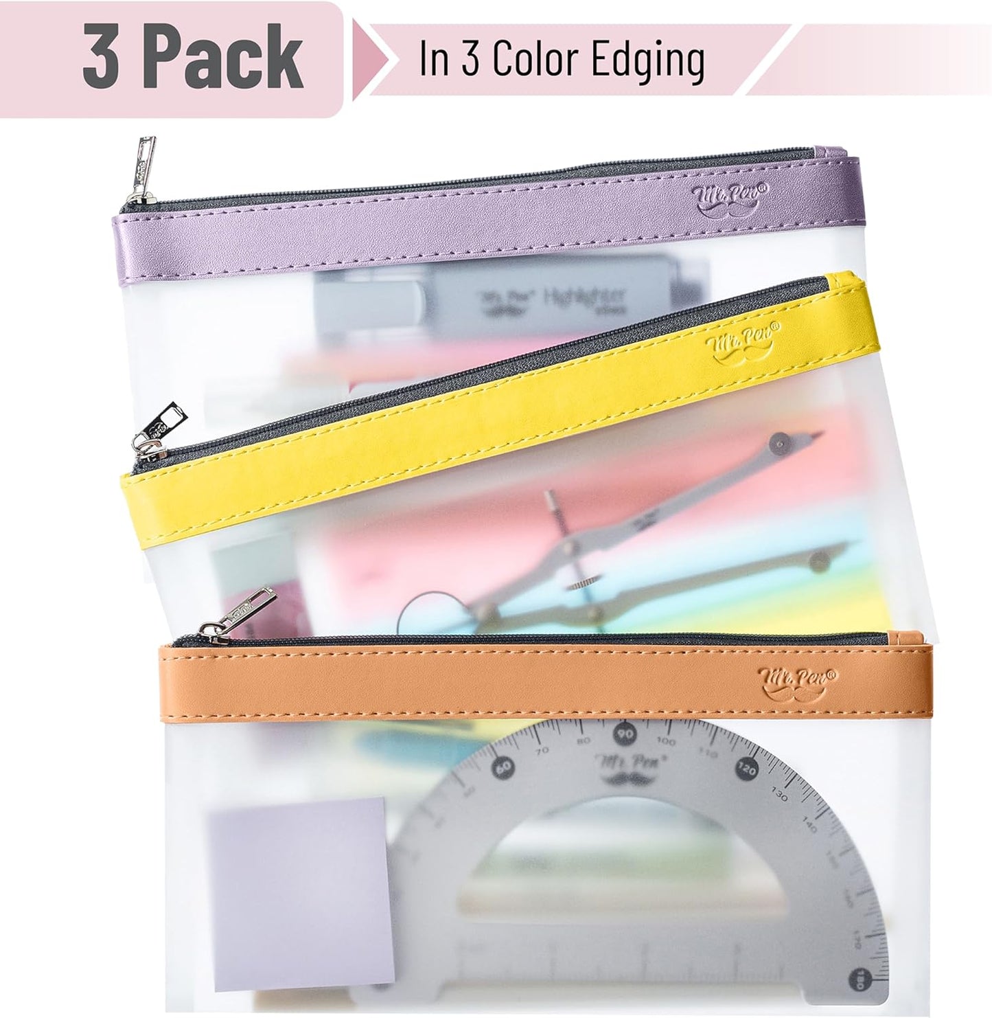 Mr. Pen- Clear Pencil Pouch, 8.50"x4.25", 3 Pack, Durable TPU Material, Medium Water-Resistant Pencil Bags with Smooth Zipper, Multipurpose Clear Pouch for Stationery, School, Office, Travel Supplies