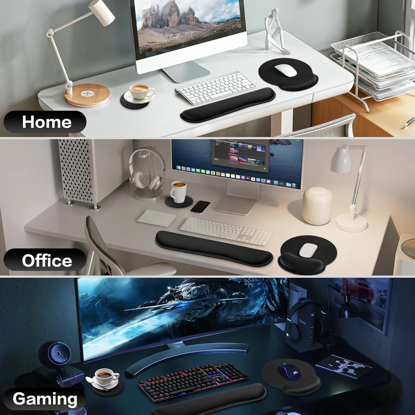 Ergonomic Keyboard Wrist Rest, Mouse Pad with Wrist Rest Anime, Cat Gaming Mousepad with Wrist Support, Memory Foam Wrist Rest Set for Computer Keyboard, Funny Cute Office Desk Accessories