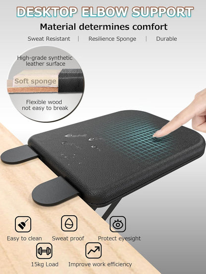 NODOCA Arm Rest for Desk, Ergonomics Wrist Rest, Desk Extender, Soft Sponge Built-in, Comfortable Arm Support for Desk, Wrapped in Eco-Friendly Leather, Foldable Elbow Rest for Desk(2, Black, 8.9'')