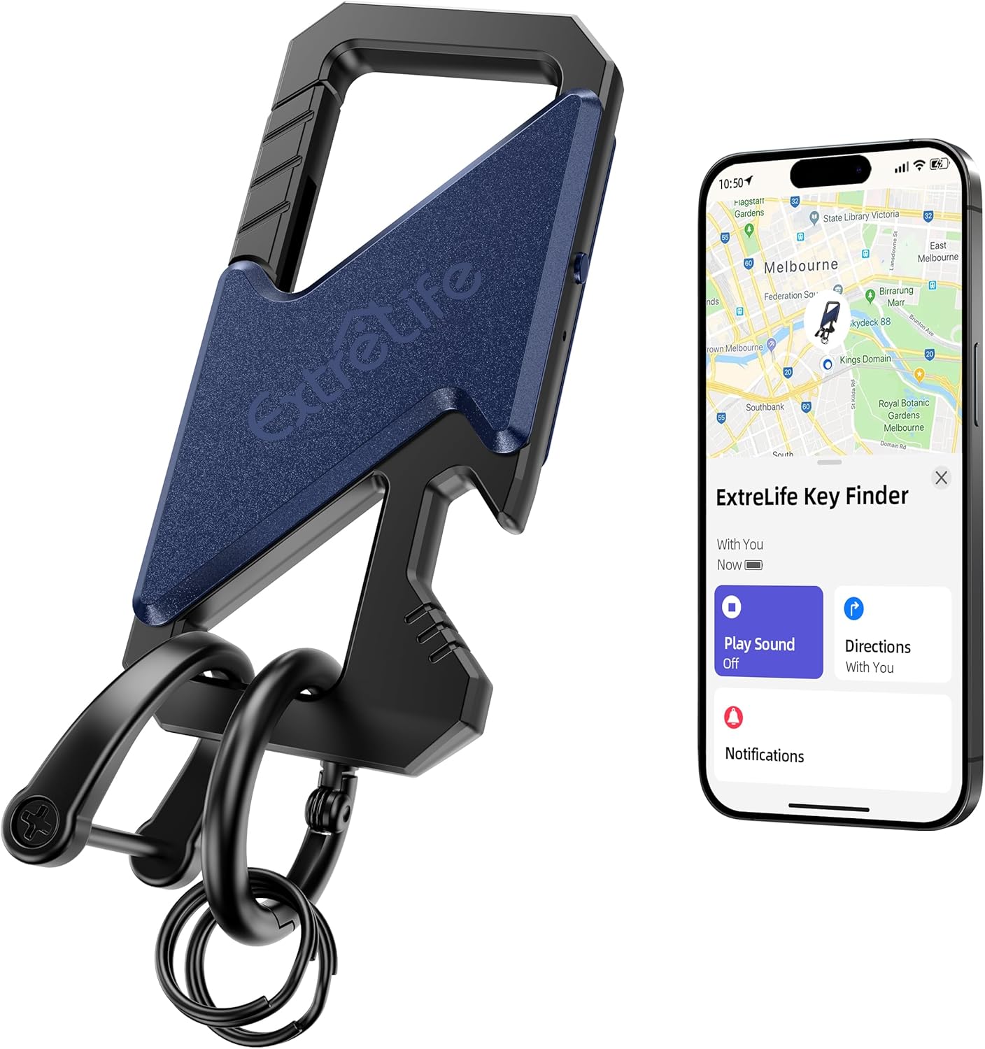 Keychain, Works with Apple Find My, Heavy Duty Keychain Bottle Opener, Carabiner Car Key Chains for Men & Women, Car Key Fob Holder, Anti-Lost Keys Tracker, Smart Keys Finder, Rechargeable, Black