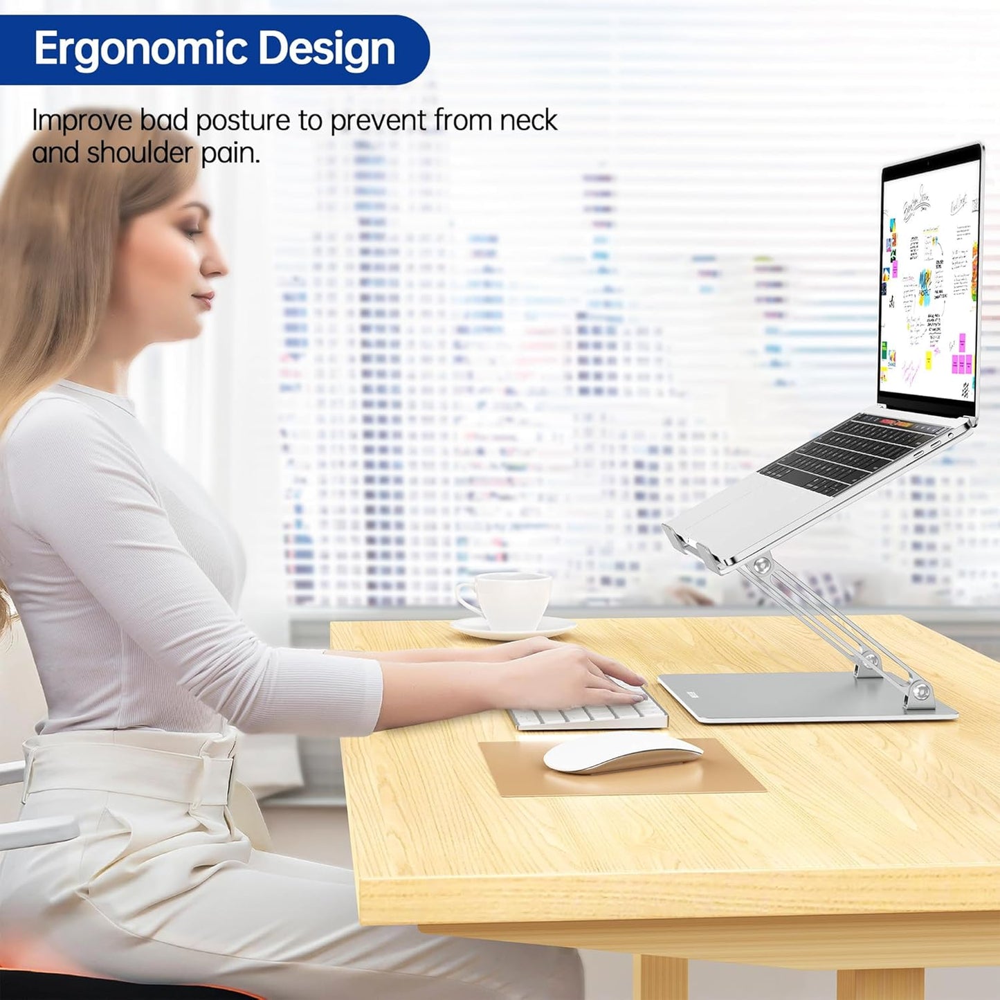 BESIGN LS10 Laptop Stand for Desk, Ergonomic Adjustable Notebook Tablet Stand, Foldable Laptop Riser, Portable Desktop Book Stands, Computer Holder Compatible with 10-14" Laptops, Black