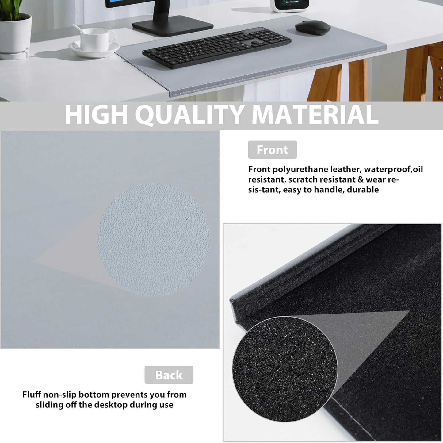 AKOZLIN 35.4"x 18.9" Soft PU Leather Surface Office Desk Mouse Mat Anti-Push Pad with Full Grip Fixation Lip Table Blotter Edge-Locked Protector
