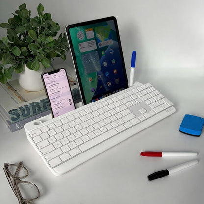 Birch Small Desktop Glass Whiteboard & Magnetic Calendar – Dry Erase Desk Pad Keyboard Stand with Storage, Adjustable Dividers, 3 Markers & Eraser – Office, Home & School (Moss)
