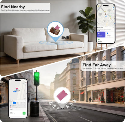 2 Pack Ultra Slim Rechargeable Wallet Tracker Card, IP67 Waterproof Bluetooth Tracking Card Compatible with Apple Find My & Android, Item Locator for Wallet Luggage Backpack