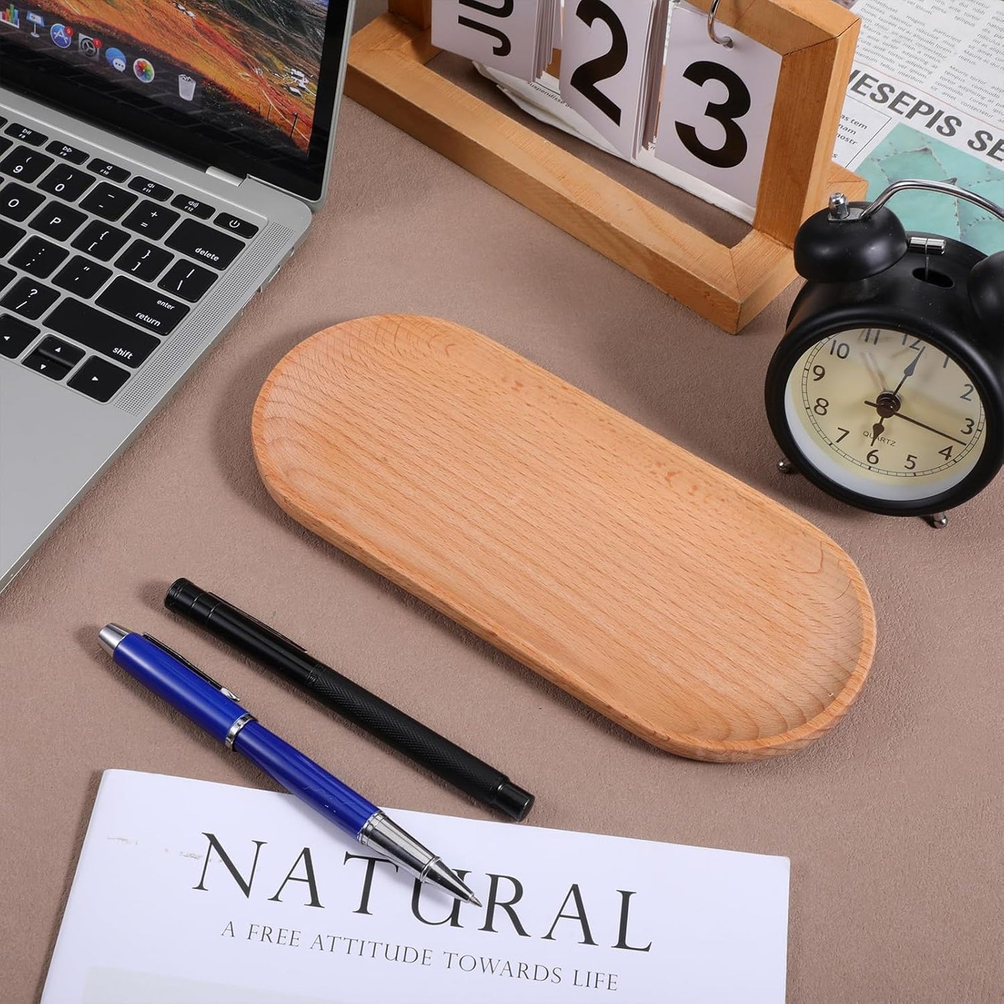Pen Tray Wooden Pencil Tray for Desk Wood Pencil Holder Wooden Desk Accessories Suitable for Home, Office Art Accessories