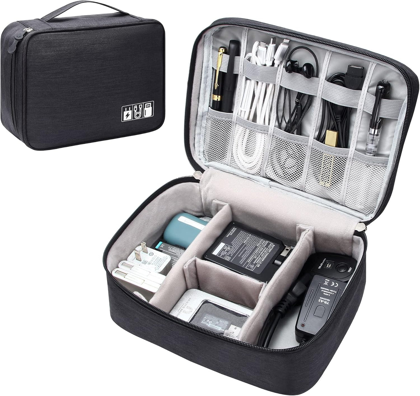 SELLYFELLY Electronic Bag Travel Cable Accessories Bag Waterproof Double Layer Electronics Organizer Portable Storage Case for Cable, Cord, Charger, Phone, Adapter, Power Bank, Kindle, Hard Drives