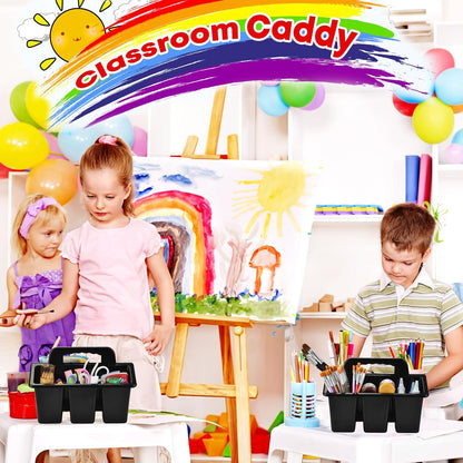 ALINK Classroom Caddy Storage Basket with Handle, 6 Pack Plastic Arts Office Crafts Caddy 4 Compartments for Kids, Pencil, Crayon, Marker, School Supplies - Clear