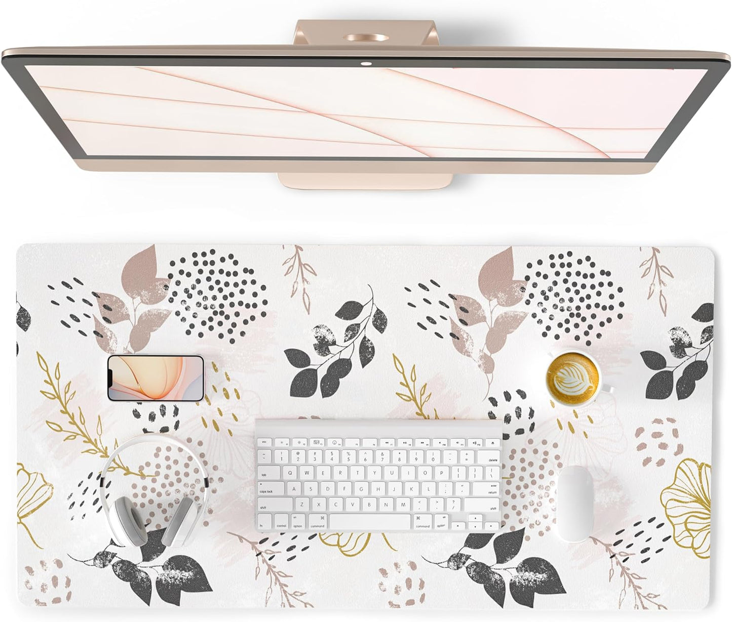 QIYI Large Mouse Pad, Cute Pink Desk Mat for Desktop, Women Girls PU Leather Desk Pad Waterproof Gaming Mousepad, Rose Gold Marble Computer Protector Writing Pad for School Office Home 31.5" x 15.7"