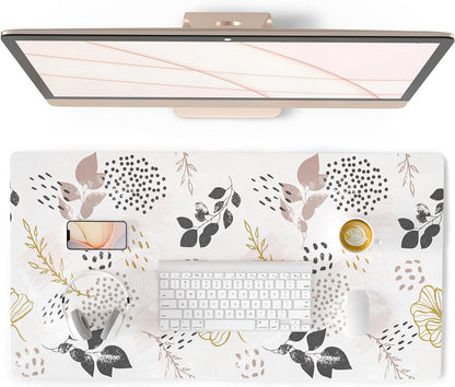 QIYI Large Mouse Pad, Cute Pink Desk Mat for Desktop, Women Girls PU Leather Desk Pad Waterproof Gaming Mousepad, Rose Gold Marble Computer Protector Writing Pad for School Office Home 31.5" x 15.7"
