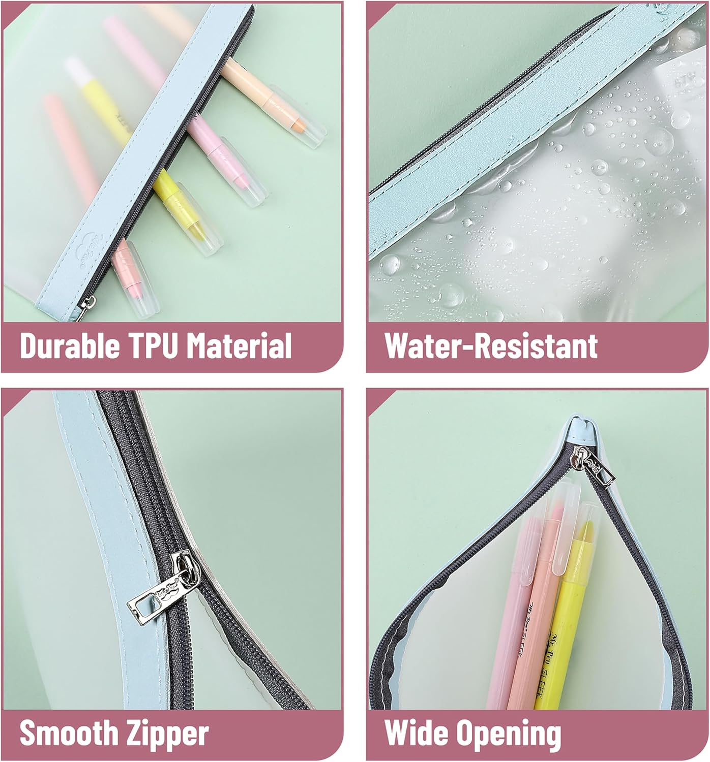 Mr. Pen- Clear Pencil Pouch, 8.50"x4.25", 3 Pack, Durable TPU Material, Medium Water-Resistant Pencil Bags with Smooth Zipper, Multipurpose Clear Pouch for Stationery, School, Office, Travel Supplies