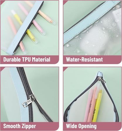 Mr. Pen- Clear Pencil Pouch, 8.50"x4.25", 3 Pack, Durable TPU Material, Medium Water-Resistant Pencil Bags with Smooth Zipper, Multipurpose Clear Pouch for Stationery, School, Office, Travel Supplies