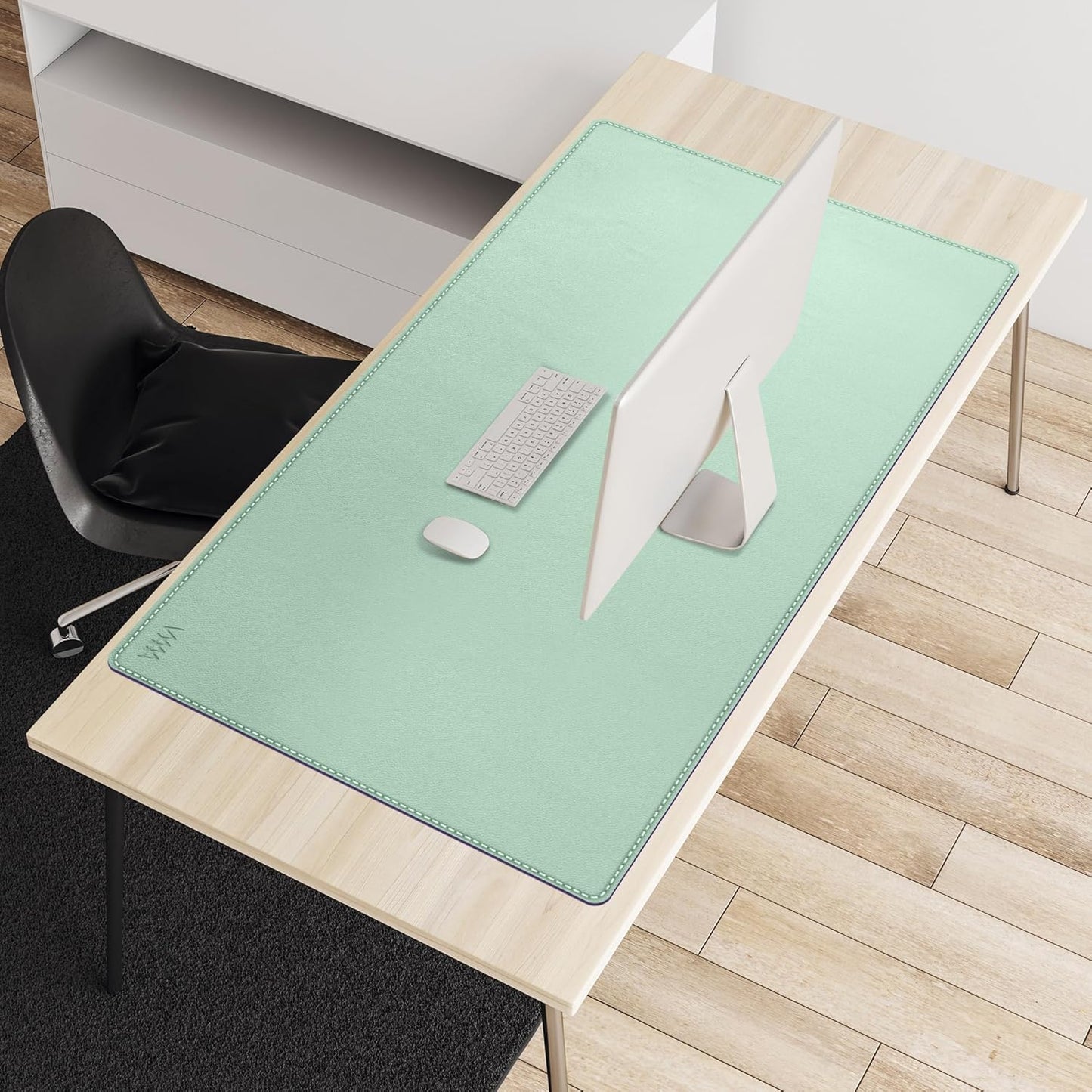 Vyaaa PU Leather & Cork Desk Mat, 39.4"x15.7" Dual Sided Computer Desk mat, Waterproof Large Mouse Pad, Non-Slip Office Desk pad, Office Desk Protector for Work/Gaming/Home (Black)