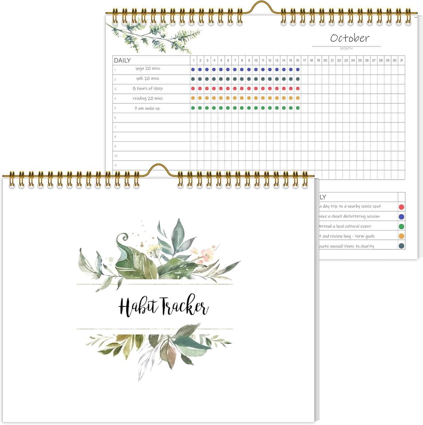 Habit Tracker Calendar，12 Monthly Habit Tracker Journal with Spiral Binding,Undated Weekly Monthly Planner to Boost Productivity&Self Improvement, 8"x10"（Green)