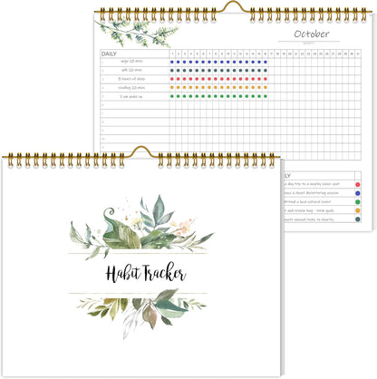 Habit Tracker Calendar，12 Monthly Habit Tracker Journal with Spiral Binding,Undated Weekly Monthly Planner to Boost Productivity&Self Improvement, 8"x10"（Green)