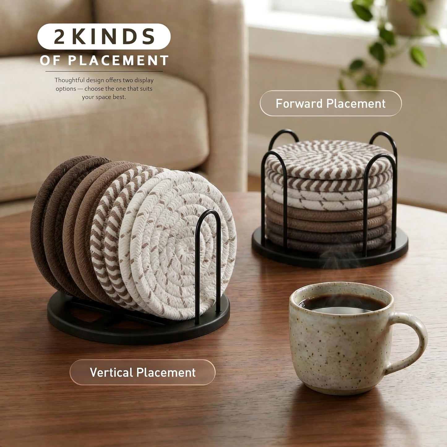 Lazebox Coasters Set of 8 for Drinks, 4 Inch Large Coasters for Coffee Table, Tabletop Protection for Hot & Cold Drinks, Versatile Coasters for Home Decor, Non-Slip & Easy to Clean, Coffee