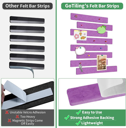 Cork Board for Walls - 8 Pack Felt Pin Board Bar Strips - Self-Adhesive Lightweight Bulletin Board - Cork Board for Office with 40 Push Pins No Damage for Wall