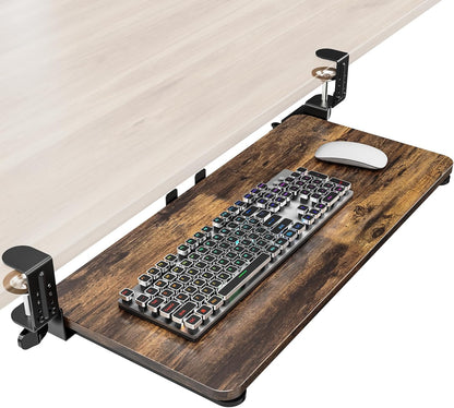 Ergonomic Mouse & Keyboard Tray Under Desk, Pull Out with Adjustable C-clamp, 20 (25.9 Including Clamps) x 11.8 Inch Slide Out Computer Keyboard Drawer Mouse Tray for Typing, Rustic Brown