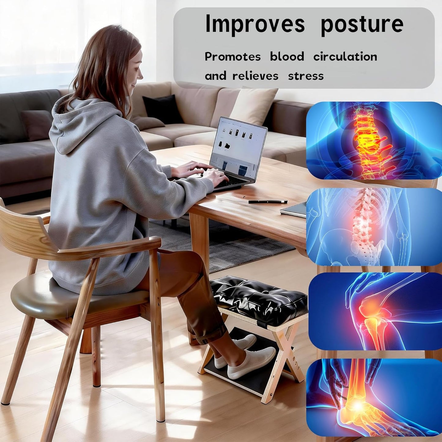 Adjustable Foot Rest for Under Desk at Work – 4 Height Levels Wooden Ergonomic Footstool Base Foot & Leg Rest for Office,Gaming,Home (Regular)
