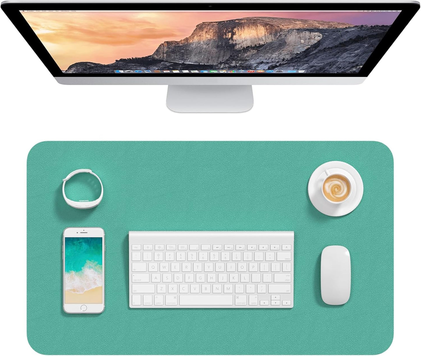 Hsurbtra Desk Pad, 23.6" x 13.8" PU Leather Desk Mat, M Extended Mouse Pad, Waterproof Desktop Blotter Protector, Non-Slip Ultra Thin Small Laptop Keyboard Writing Mat for Office Home, Pink