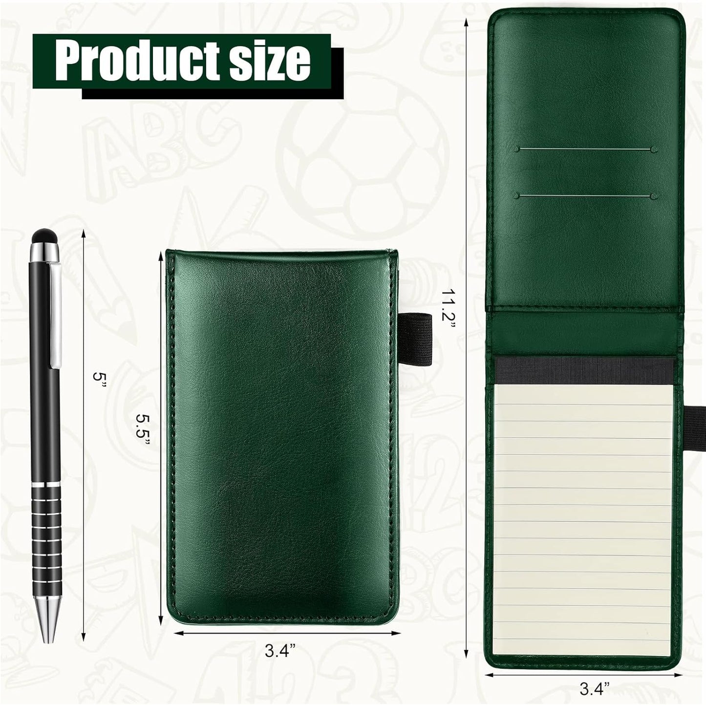 Outus 10 Pcs Mini Pocket Notepad Holder Set Included Small Leather Pocket Notebook Holder with 50 Lined Sheets, Metal Pen, 8 Pcs 3 x 5 Inch Memo Book Refills, 30 Lined Paper Per Note Pad (Black)