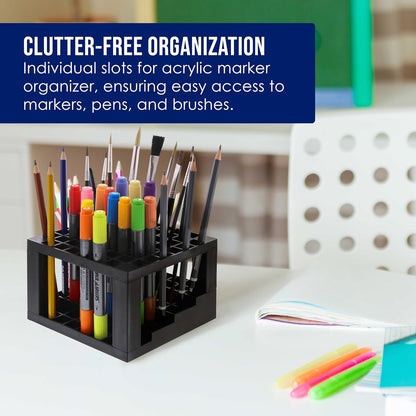 U.S. Art Supply Plastic Artist Round 50 Hole Paint Brush Holder and Organizer - Rack Holds Paintbrushes, Makeup Cosmetic Brushes, Pencils, Pens, Markers, Art Tools, Desk Stand - Students, Teachers