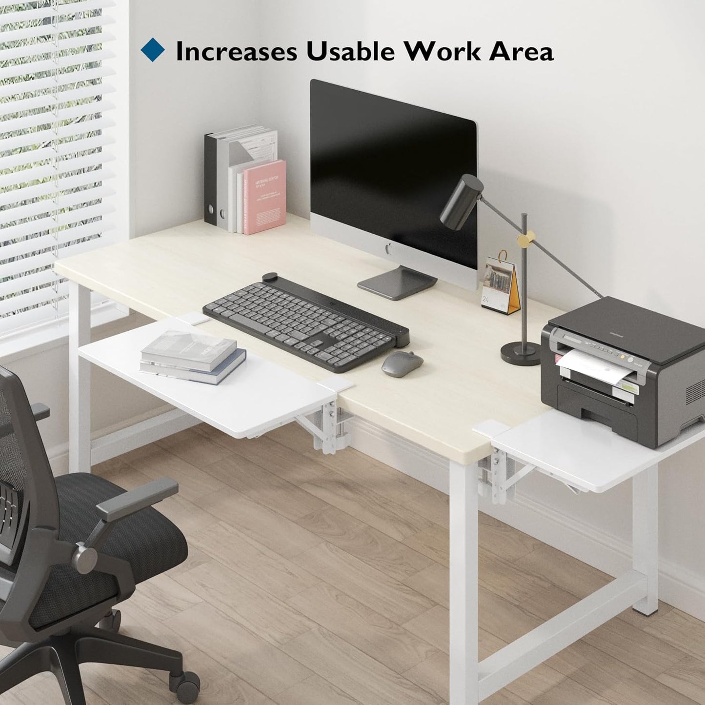 BONTEC Desk Extender Tray, 11.8"x5.9" Table Mount Arm Wrist Rest Shelf, 90°Foldable Elbow Support, Clamp on Computer Arm Rest for Desk, Office & Home Use, Durable & Easy to Install, Black Carbon Fiber