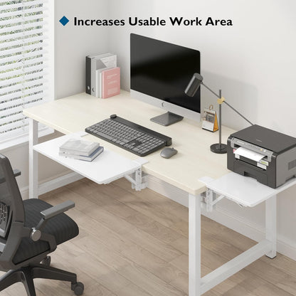 BONTEC Desk Extender Tray, 11.8"x5.9" Table Mount Arm Wrist Rest Shelf, 90°Foldable Elbow Support, Clamp on Computer Arm Rest for Desk, Office & Home Use, Durable & Easy to Install, Black Carbon Fiber