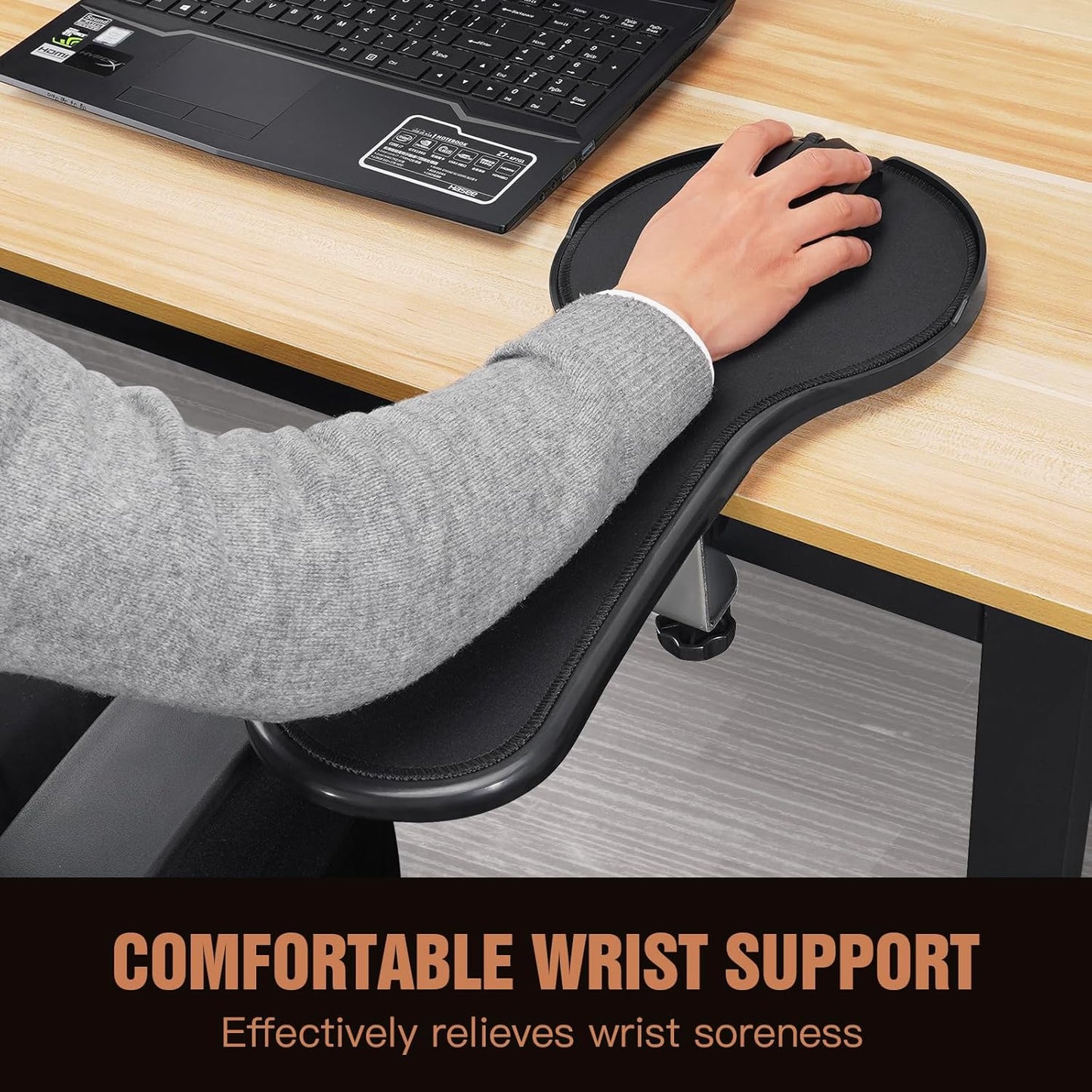 Ergonomic Adjustable Arm Rest Mouse pad for Chair, Mouse Extension Platform Tray with Mouse Baffle to Prevent Falling, Attaches to Chair, Black (Black（YYLL8326）)