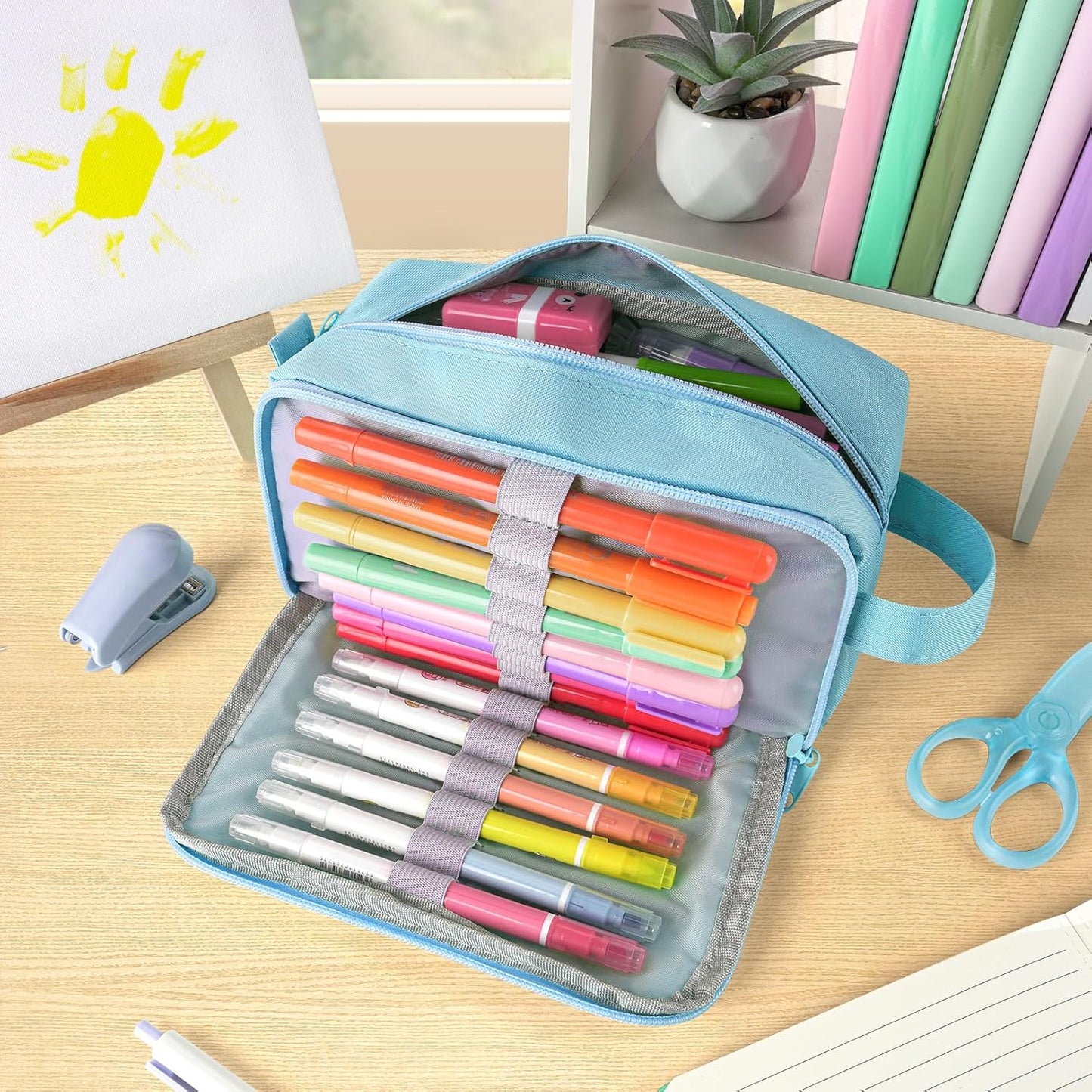 Sooez Original High Capacity Pencil Case, Big Pencil Bag Pouch Box Organizer Pen Case, Aesthetic Supply for Girls Adults, Portable Journaling Supplies with Easy Grip Handle & Loop, Mint Green