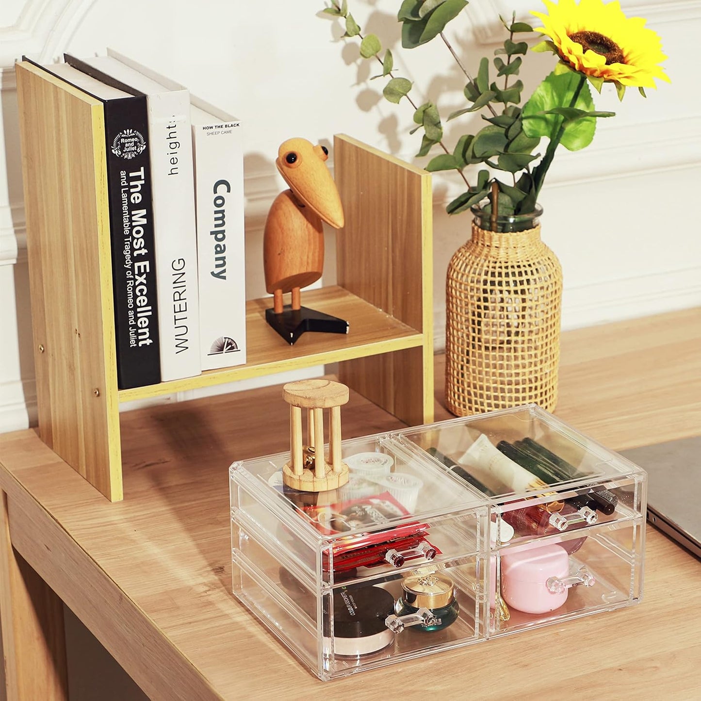 Cq acrylic 1 Pack Clear Stackable Storage Drawers for Vanity,Stackable 6 Drawers Desktop Organizer With Drawers,Cute Desk Storage for Office,Jewelry,Hair Clip,Beauty,Skincare and Make Up Organizers