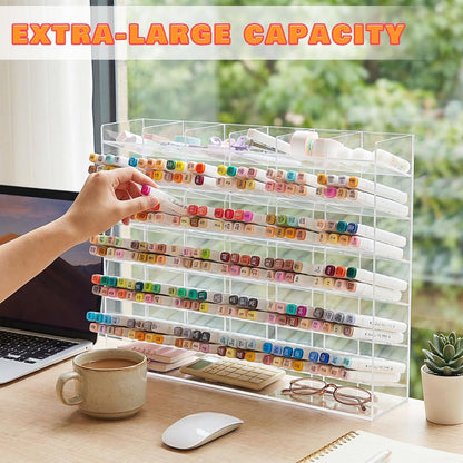 MotiMind Acrylic Pen Organizer Storage for 250 Markers Vertical Marker Organizer Acrylic Pen Display Holder for Office Desk Desktop Stationery Pencil Storage, Clear, 13 x 4 x 12.4 Inch