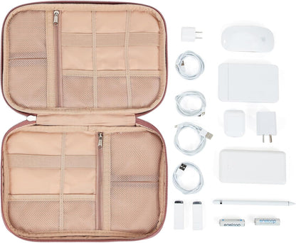 NISHEL Travel Cord Organizer Case, Tech Electronic Bag, Essentials for Charger, Cable, Phone, Hard Drive, USB, SD Card, Pink