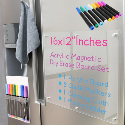Acrylic Magnetic Dry Erase Board for Fridge, 12"X8" Clear Magnetic to Do List White Board, Acrylic Dry Erase to Do List for Refrigerator, Magnet Whiteboard with 5 Markers